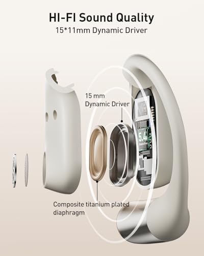 iWALK Open-Ear Headphones, True Wireless Headphones Bluetooth 5.4 Light Earbuds, Ultra Comfort Earhooks, 35H Playtimes, Clear Calls, Air Conduction Stereo Sound with 15mm Drivers for Workouts (Beige) - color: Beige