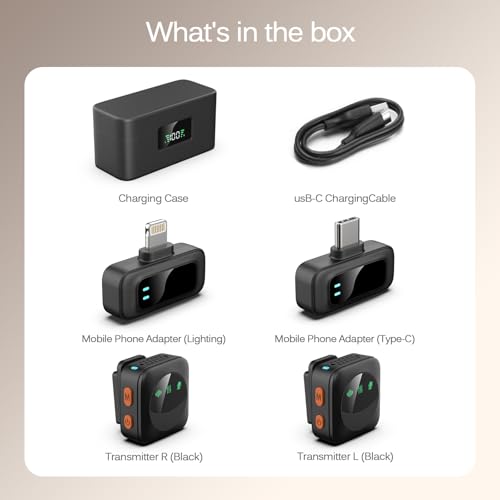Ai Mini Mic Wireless Lavalier Microphone System (2TX+2RX+Case), Magnetic & Clip-On Microphone for iPhone, Android, Vlogging, Studio-Quality Sound, 48H Battery, Ai Noise Cancelling (Black2) - color: Black2 (no hairball)