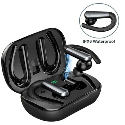 Earbuds for Sonim XP10 - Bluetooth Headphones with Earhooks Waterproof IPX6 Sports Workout Earbuds with LED Display for Gym Running Exercise Fitness with Mic - Black