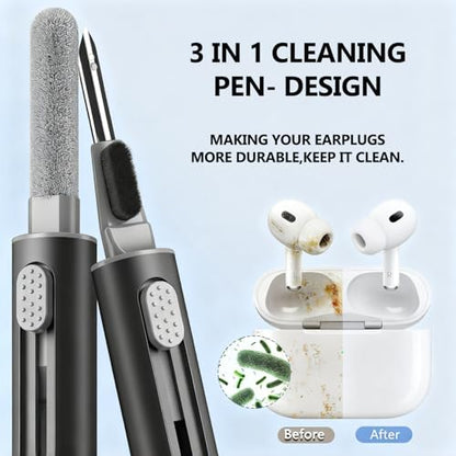 2 Pcs Cleaner Kit for Airpods Pro 1 2 3 Multi-Function Cleaning Pen with Soft Brush Flocking Sponge for Bluetooth Earphones Case Cleaning Tools, Black - color: Black