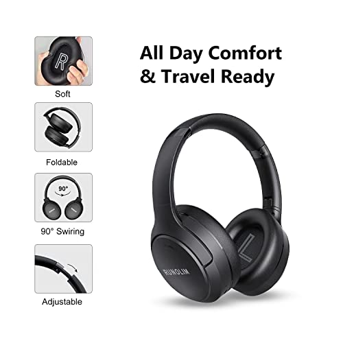 RUNOLIM Hybrid Active Noise Cancelling Headphones, Wireless Over Ear Bluetooth Headphones with Microphone, 100H Playtime, Foldable Headphone with HiFi Audio, Deep Bass for Home Travel Office - color: Black