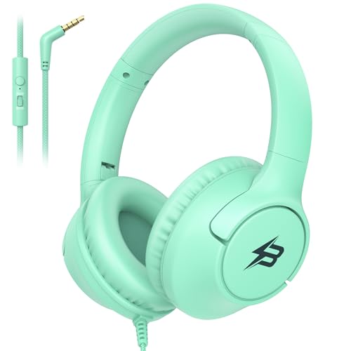 Botesty Sound Kids Headphones with Cord, 3.5mm 85/94dB Volume Limit, Green - color: Green