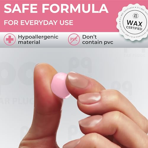 Peace&Quiet | PQ Silicone Ear Plugs for Sleeping - 15 Wax Earplugs for Sleep and Swimming, Soft Ear Covers for Sleeping, Wax Ear Plugs Noise Cancelling 32Db, Pink - color: Pink