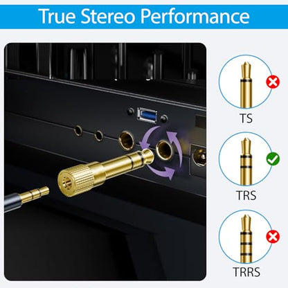 6.35mm (1/4 inch) Male to 3.5mm (1/8 inch) Female Audio Adapter, Stereo Headphone Jack Converter for Guitar Amplifier, Mixer, Aux Cable, Speaker – 2 Pack