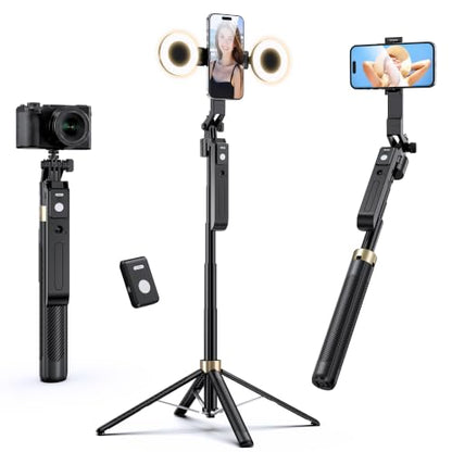 UBeesize 70" Auto Face Tracking Phone Tripod for iPhone & Camera with Light - size: 70in