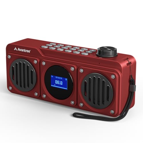 Avantree BoomByte - Portable FM Radio & Bluetooth Speaker with Stereo Sound | Long Rechargeable Playtime, Micro SD Card & USB Audio Input, MP3 Player, Metal Finish, Easy to Use, Red - color: Red
