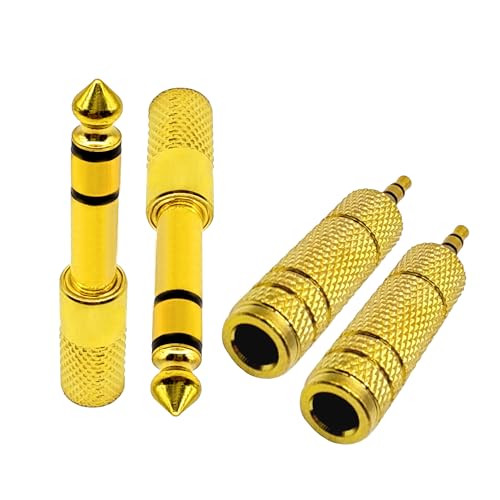 3.5MM Male to 6.35MM Female Adapter 1/4 to 1/8 Audio Jack Adapter for Guitar Headphone 4 Pack - color: Gold