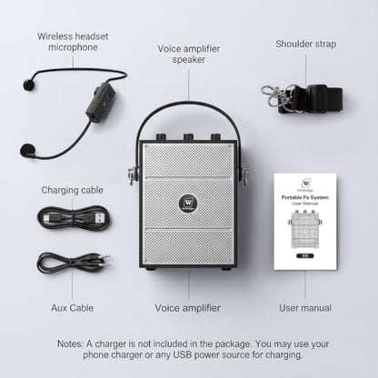 Voice Amplifier, 50W Bluetooth PA Speaker S98 with Wireless Headset Mic