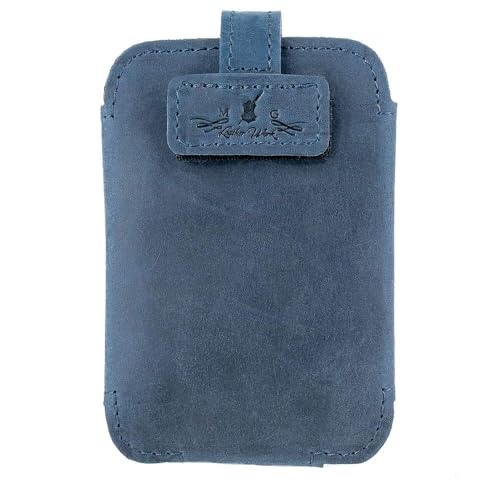 Euphonium Wireless Microphone Clip-On Pouch. Genuine Leather Bodypack Holder w. Secure hook & loop Straps - color: Dark Blue, size: Euphonium
