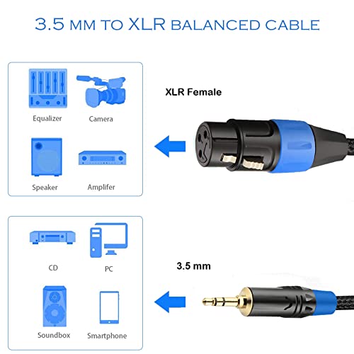XLR to 3.5mm Balanced Cable Adapter, Gold-Plated 1/8 inch Mini Jack Stereo to Regular XLR Female Mono Audio Adapter Cable for Condenser Microphones - 1ft - style: 3.5mm to XLR Female