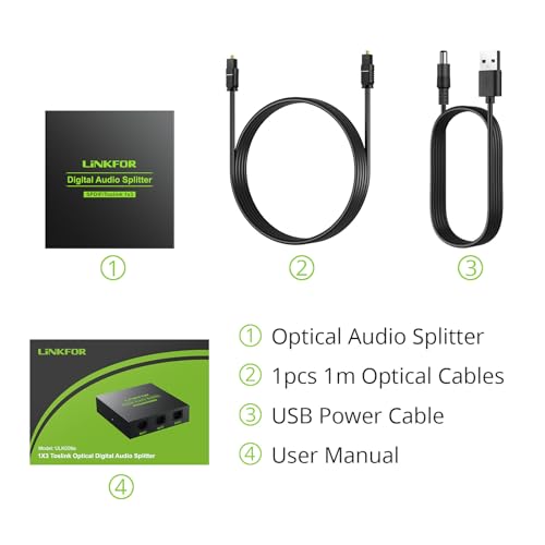 LiNKFOR Digital Optical Audio 1x3 Splitter Digital SPDIF Toslink Optical Fiber Audio Splitter 1 in 3 Out Aluminum Alloy with Optical Cable Support 5.1CH Dolby-AC3 DTS for PS3 Blue-Ray DVD HDTV - style: 1x3 Splitter