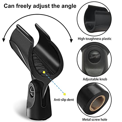 Universal Microphone Clip Holder with 5/8" Male to 3/8" Female Screw Adapter Suitable for Handheld Microphones, 4 Pack