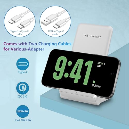 2 in 1 Wireless Charger,Foldable 20W Fast Wireless Charging Stand Compatible with iPhone 16/16 Pro/15/14/13/12/X/AirPods,Dual Phone Induction Charge Station for Samsung,Pixel,Xperia,LG(No Plug) - color: White