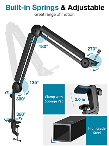 InnoGear Mic Boom Arm with Cable Management & 8 Pieces Mic Stand Adapter for Microphone Stand Boom Arm Mic Clip Shock Mount Camera Tripod Webcam