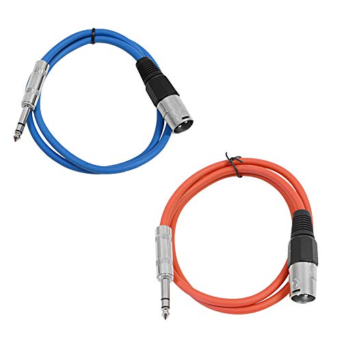 Seismic Audio - SATRXL-M3-2 Pack of 3 Foot 1/4 Inch TRS to XLR Male Patch Cables - Balanced - 3 Foot Patch Cord - Blue and Red - color: Blue and Red