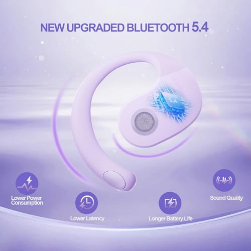 Open Ear Headphones Wireless Bluetooth 5.4, OWS Hanging Earphones Wireless Earbuds with Earhooks and Mic, IPX5 Waterproof, 48H Range, Out of Ear Earbuds for Sports Running Workout Driving(Purple) - color: Purple