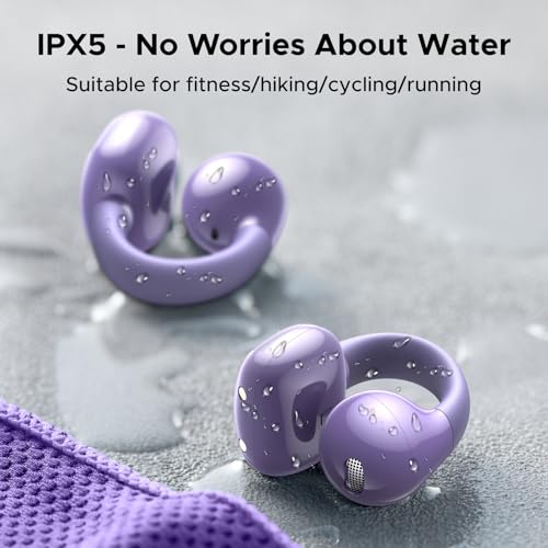 UGREEN HiTune S3 Open Ear Earbuds, Bluetooth 5.4, Clip on Earbuds, Purple | Lightweight, Comfort, Wireless Headphones ENC Clear Calls, 30H Playtime, IPX5 Waterproof, for Driving Running Workout Cycling - color: Purple