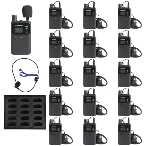 AGJ Wireless Tour Guide System, Tour Guide Microphone and Speaker, Tour Guide Headsets 1 Transmitter 15 Receivers 1 Charger Court Church Translation System for Factory School - size: 16