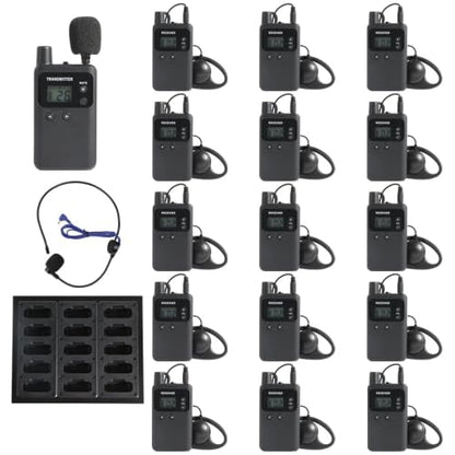 AGJ Wireless Tour Guide System, Tour Guide Microphone and Speaker, Tour Guide Headsets 1 Transmitter 15 Receivers 1 Charger Court Church Translation System for Factory School - size: 16