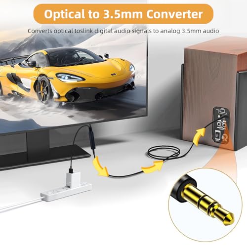 192KHz DAC Optical to 3.5mm Converter,Optical Audio Cable to AUX Cable Adapter,Digital to Analog Audio Converter for HDTV DVD Set-top Boxes (Unidirectional from O-ptical to A UX Only) Aux Cable - 3FT - size: 3FT