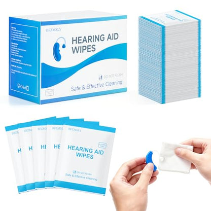 100 Count Hearing Aid Cleaning Wipes, Alcohol-Free Individually Wrapped | Cleaning Wipes for Hearing Aids, Earbuds, Earphones, Headphones & Electronic Devices – Removes Earwax & Dust 4.7" x 6"