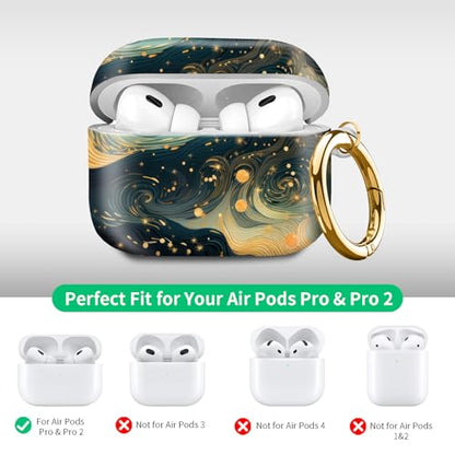 Compatible with Airpod pro 2nd/1st Generation Case Cover with Gold Round Keychain Cute Pattern Hard & Anti Slip Cover for Men Women & Girls（Starry Sky） - color: Starry Sky