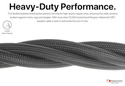 Nakamichi 24k Gold Plated Banana Plugs Speaker Cables 99.9% OFC (3 Feet) | Oxygen-Free Copper, Excel Series, Amplifier Heavy Duty Braided In-Wall CL2 Rated Wires - Black (12AWG / 3ft / 0.9m) 2-Pack - color: Black, size: 12 AWG (3-Feet)