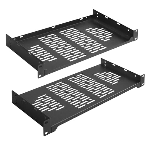 RIVECO 2 PCS 8” Rack Shelves for 19 inches Network Rack & Cabinets, 1U Rack Mount Shelf Vented Cantilever Tray, for Server, IT & Sound Equipment - size: 8"