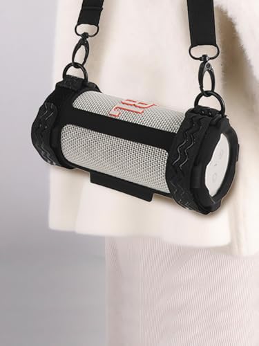 Case for JBL Grip Portable Bluetooth Speaker,Soft Protective,Silicone Case Cover with Shoulder Strap and Carabiner(Black)