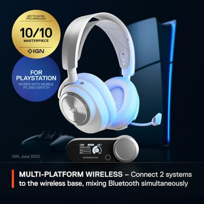 SteelSeries Arctis Nova Pro Wireless Multi-System Gaming Headset - Neodymium Magnetic Drivers - Active Noise Cancellation - Infinity Power System - Gen 2 Mic - PS5, PS4, PC, Switch, Mobile - White - color: White, style: PlayStation