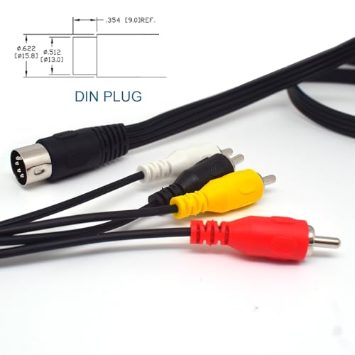 5Ft 5Pin MIDI DIN Male to 4 RCA Phono Audio Cord for TV PC Computer | 5 Pin Male DIN to 4 RCA Male, Audio Video Cord, 4 RCA Connectors, AV Cable for PC, Gaming Console, Home Theater
