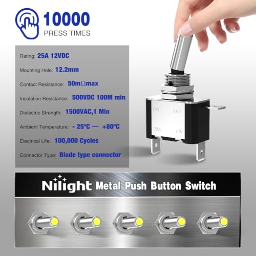 Nilight 3PCS Yellow LED Toggle Switch 12V 20A 3 Pin 2 Position ON Off SPS - color: 3PCS LED Switch Amber