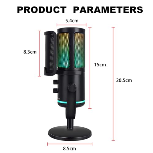 UP-S Condenser Microphone for Gaming PC/PS5 - RGB USB with Noise Cancellation & Tap-to-Mute - Triple-Knob Control Desktop Stand Mic for Streaming, Podcasting YouTube Black - color: UP-S desktop