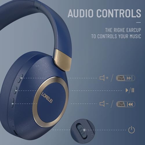 LORELEI B-C6 Wireless Over Ear Headphones, 50H Playtime Foldable Lightweight Bluetooth Headsets, Deep Bass, Built-in Microphone, Memory Foam Earmuff, for Travel, Home Office (Navy Blue) - color: Blue