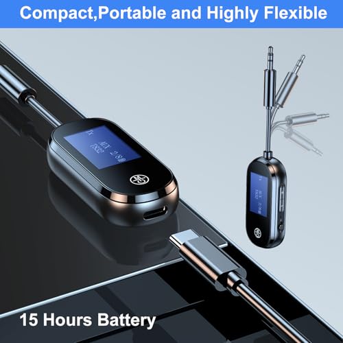 Bluetooth Audio Adapter for Headphones, Wireless Transmitter Receiver | Low Latency, with 3.5mm Aux Jacks, Suitable for Airplanes, TVs, Gym Equipment, and Car