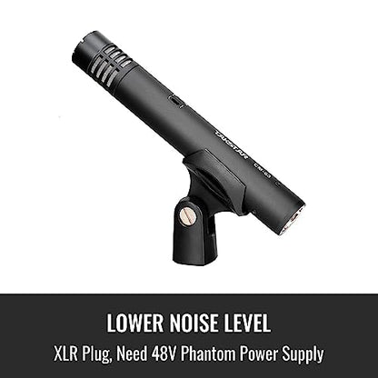 TAKSTAR CM-63 Cardioid Condenser Instrument Microphone with Clip | XLR Gold-Plated Diaphragm, 30Hz-20kHz Response, Low-Noise FET, Low-Cut & -10dB Pad Switch, Requires 48V Phantom Power.