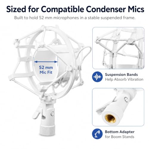 DECHOUS Microphone Shock Mount for Diameter 47mm-52mm Mic | Anti Vibration Microphone Clip Holder with Adapter for Condenser Microphone Desktop Recording Streaming Podcast Home Studio