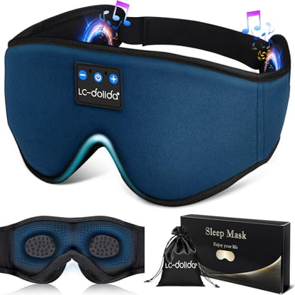 LC-dolida Sleeping Headphones Eye Mask, Sleep Mask with Bluetooth Headphones 3D Eye Mask Wireless Music Cotton Sleep Cover for Side Sleepers Nap Insomnia Air Travel Meditation Gifts for Unisex - color: Dark Blue