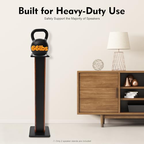 2PCS Bookshelf Speaker Stands, 34'' Universal Floor Speaker Stand Pair, 132 lbs Load Capacity, Dark Wood Grain Finish for Home Theater Bookshelf Speakers and Studio Monitors