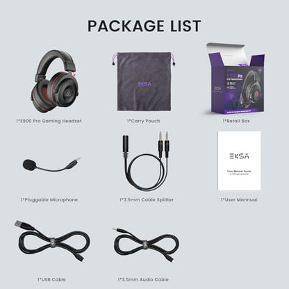 EKSA E900 Pro USB Gaming Headset for PC - Computer Headset with Detachable Noise Cancelling Mic, 7.1 Surround Sound, 50MM Driver - Headphones with Microphone for PS4/PS5, Xbox One, Laptop, Office | Computer Headset with Detachable Noise Cancelling Mic, He