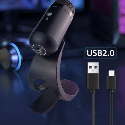 USB PC Microphone, Wired Computer Microphone with 360 Omnidirectional Sound Pickup & One Touch Mute, Stand and Indicator Light, for Live Streaming Gaming