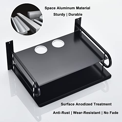 2-Tier Metal Floating Wall Shelves for AV TV Box Console, 12x9.8 Inch | Sturdy Aluminum Double Shelf, Holds Apple TV Roku Router Projector, Rust-proof, No-Drill Option, for Living Room Game Room - color: 2 Layers-large-1pcs