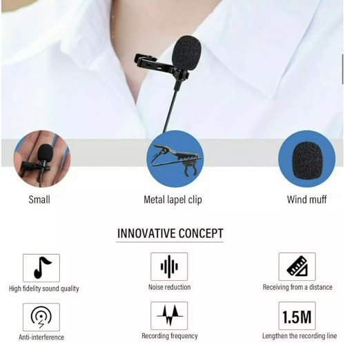 Lavalier Stereo Clip-on Microphone Condenser USB-C for Android, Compatible with Insta360 ONE X2 X3 X4 Clip-on Omnidirectional Microphone for YouTube Recording Podcasts, Game Interviews, Black