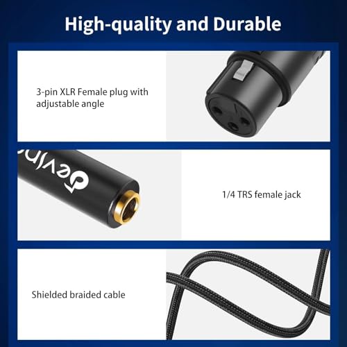 Rotatable Right-Angle XLR to 1/4" Female Cable, Adjustable-Angle Low-Profile XLR Female to 6.35mm TS/TRS Microphone Adapter Connector, 1 FT - color: 635F_XLRF