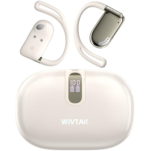 Wireless Earbuds, Open-Ear Sports Bluetooth Headphones, Acoustic Chamber Audio, ANC Call Noise Reduction, Smart Digital Display, Physical Buttons, IPX5 Water Resistant, for Cycling Workouts - color: White