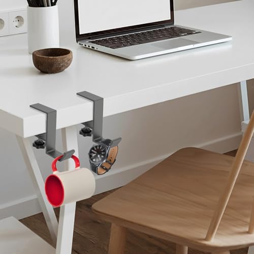 Clamp-On Under Desk Backpack Hanger, Clamp-On Under Desk Headphone Holder, Students' Desk Hook, with Adjustable Arm Clamp for Handbag and Purse Holder (Grey) - color: Gray