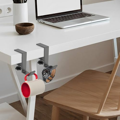 Clamp-On Under Desk Backpack Hanger, Clamp-On Under Desk Headphone Holder, Students' Desk Hook, with Adjustable Arm Clamp for Handbag and Purse Holder (Grey) - color: Gray