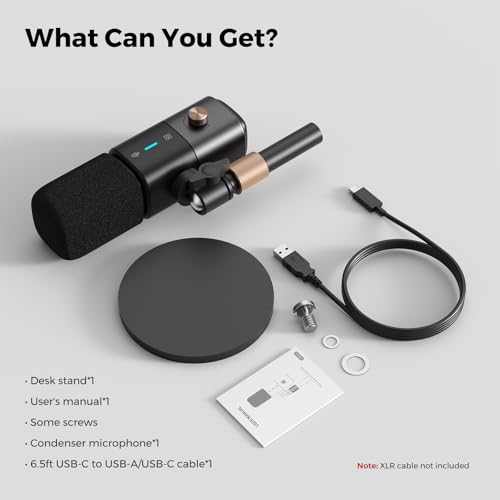 AM25X Gen2 XLR/USB Condenser Microphone with Desk Stand | Noise Canceling/Volume Control/Headphone Jack/Mute, Podcast Microphone for PC/Audio Mixer/Stream/Podcast/Gaming/Music Record - style: 1-Pack