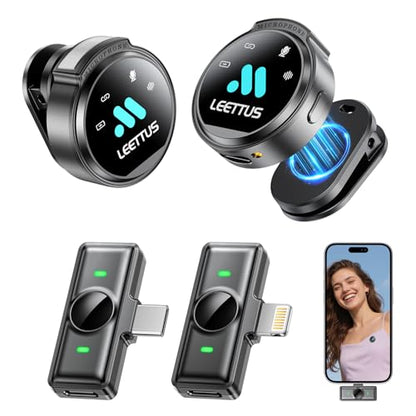 Mini Microphone for iPhone 17/16/15-7/Android/Tablet,Lavalier Wireless Microphones with Dual Receivers, DSP Noise Cancellation,Magnetic Clip,18H, Ideal for Video Recording,Podcast,Interviews, Gifts