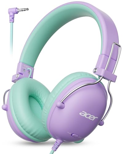 Acer Kids Headphones Wired for School, 74-85dB Limiter, Purple-Green OHW342 - color: Purple Green